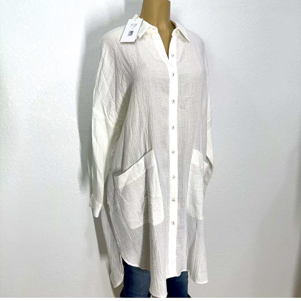 Calme by Johnny was white gauze beach tunic shirt relax women’s size M new $138